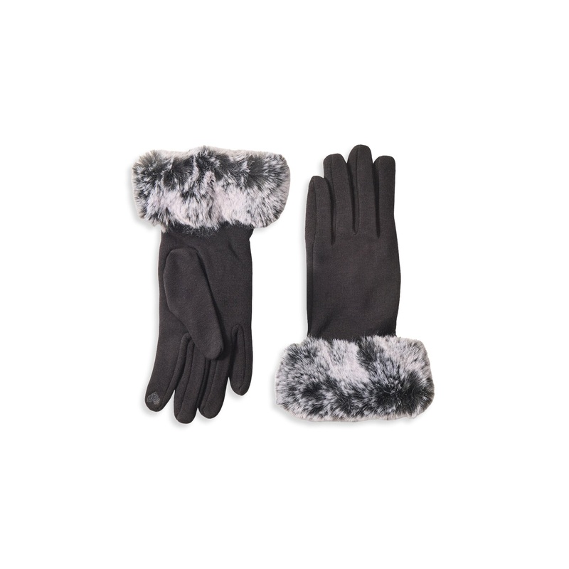 Faux Fur Trim Gloves Black