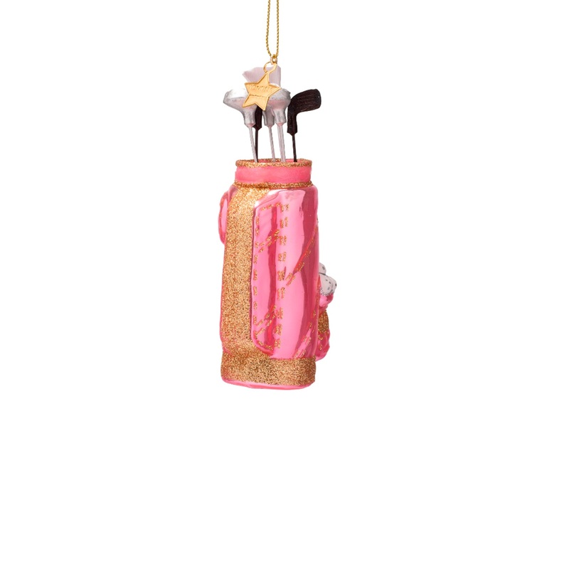 Pink Golf Bag Glass Christmas Hanging Decoration