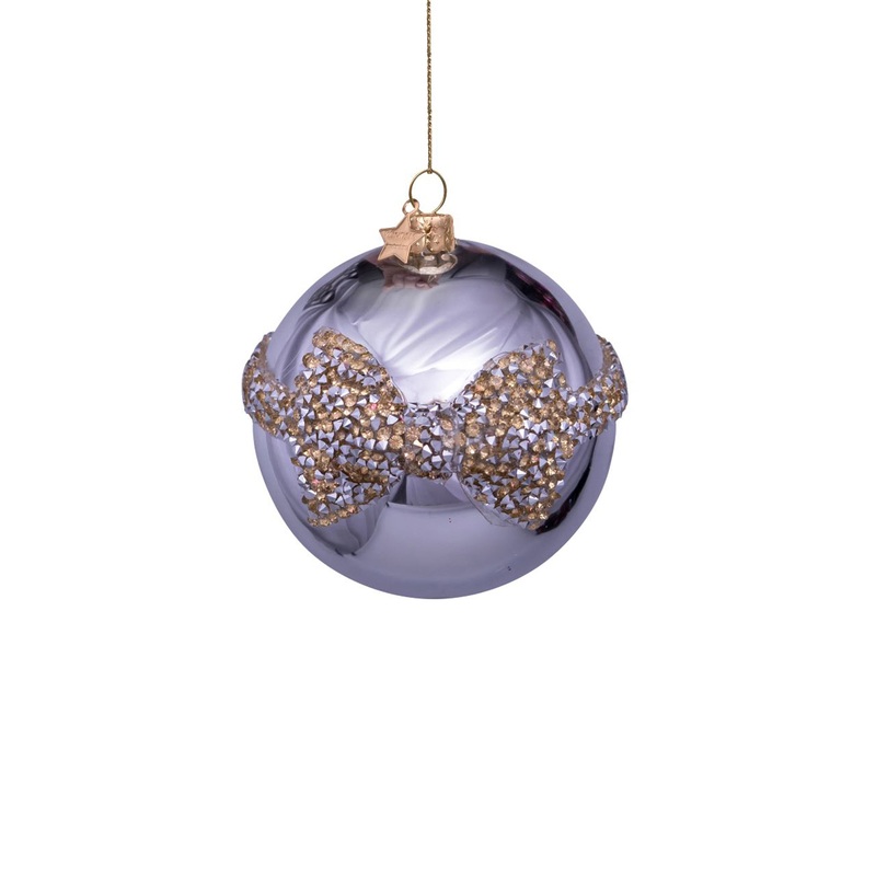 Silver Diamond Bow Glass Christmas Hanging Decoration