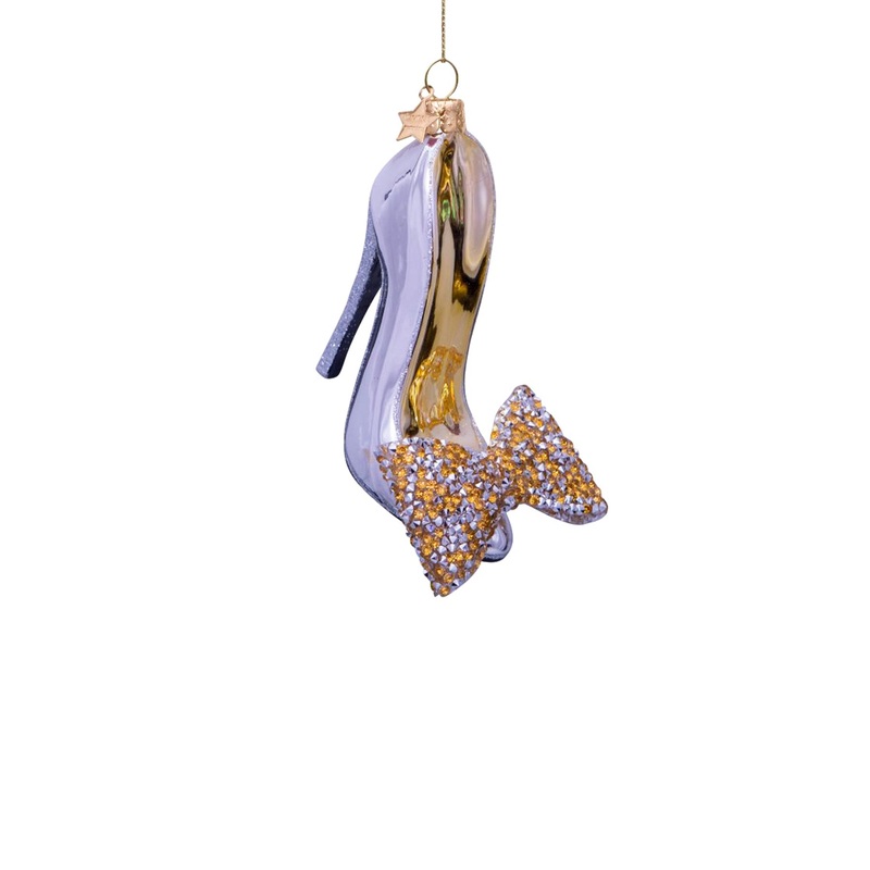 Silver High Heel Bow Glass Christmas Hanging Decoration