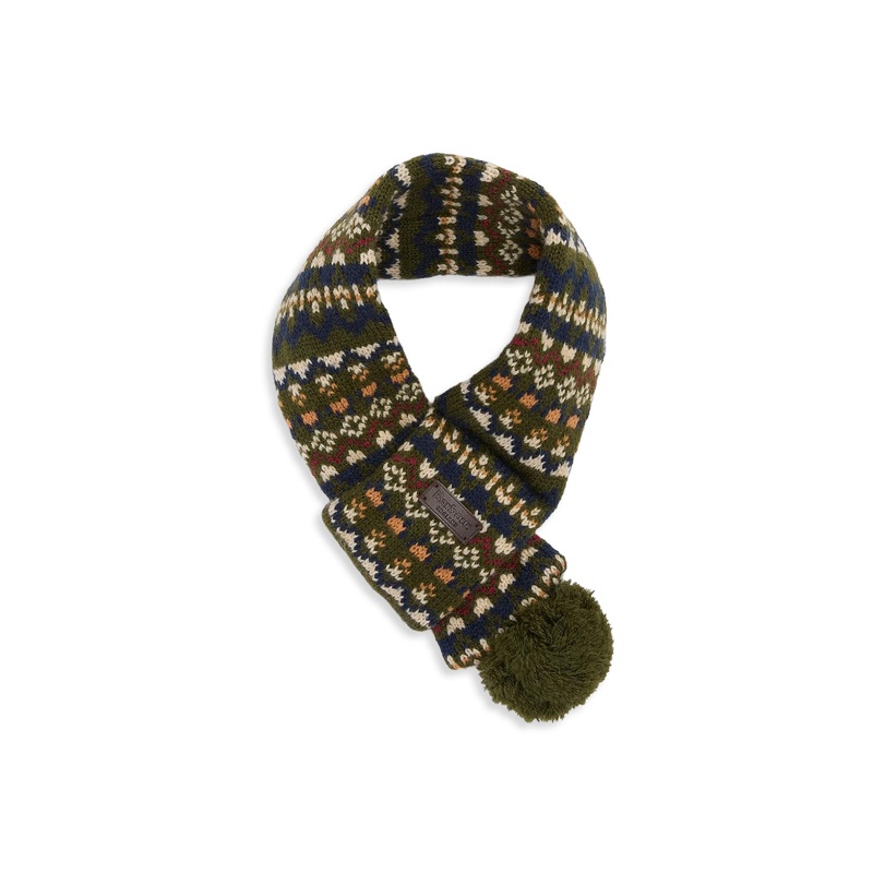 Barbour Marlow Fair Isle Dog Scarf Olive Large/Extra-Large