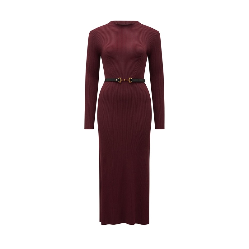 Leena Belted Midi Dress Brown