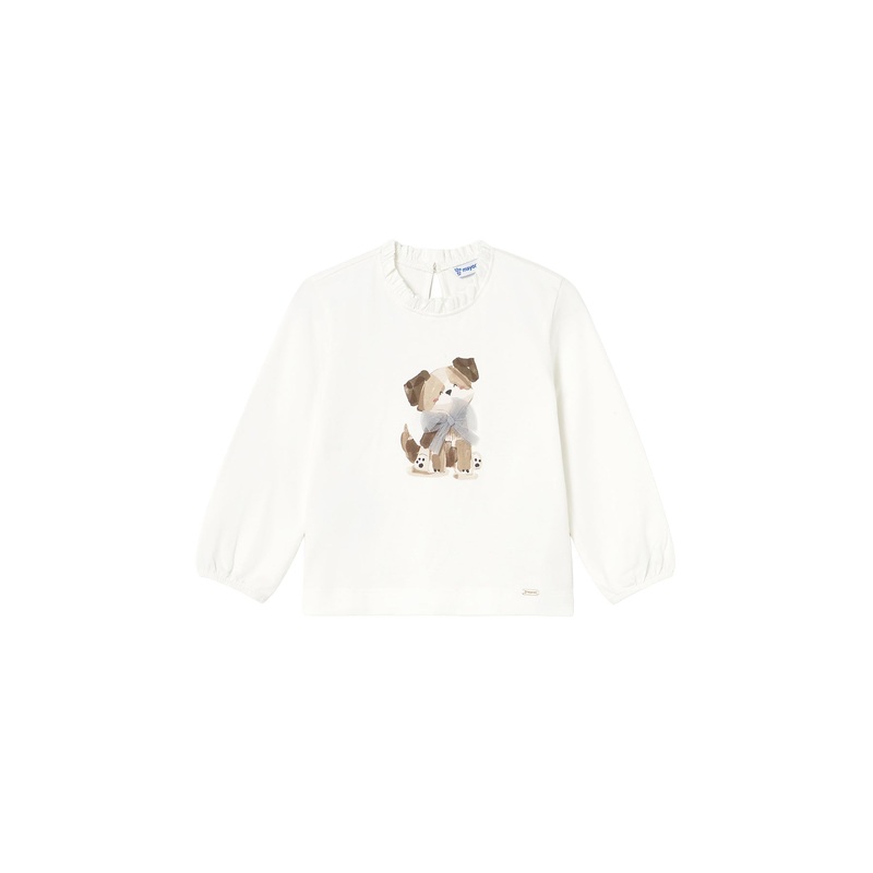 Mayoral Dog Long Sleeve Shirt Dress Cream