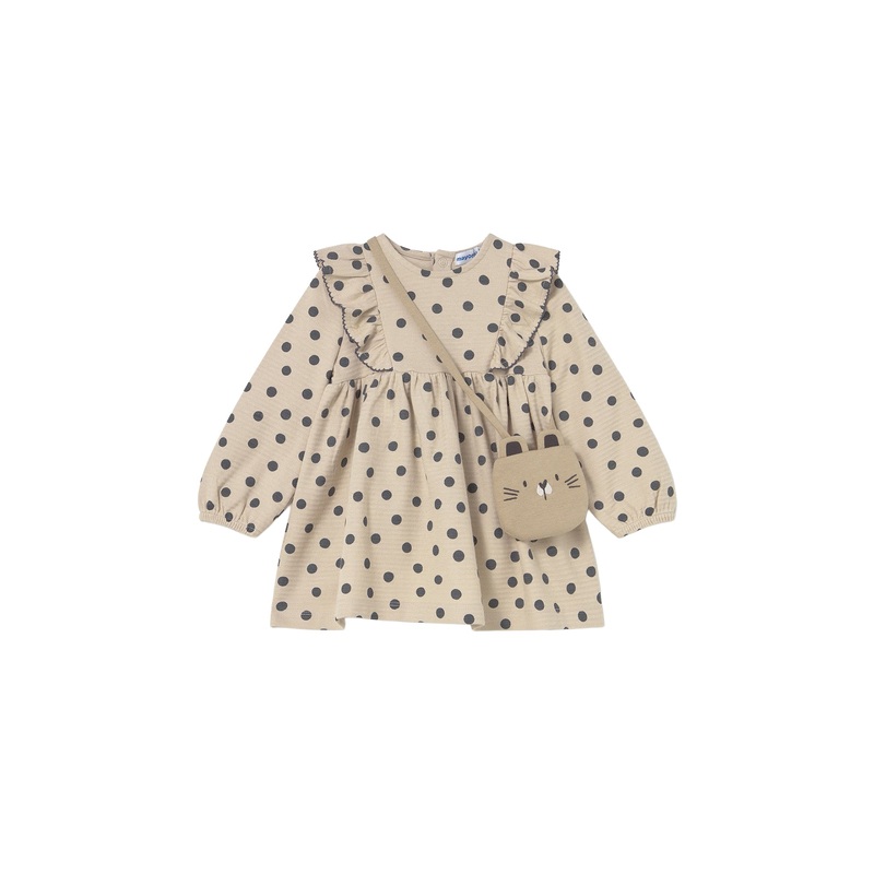 Mayoral Spotty Printed Dress with Bag Tapioca