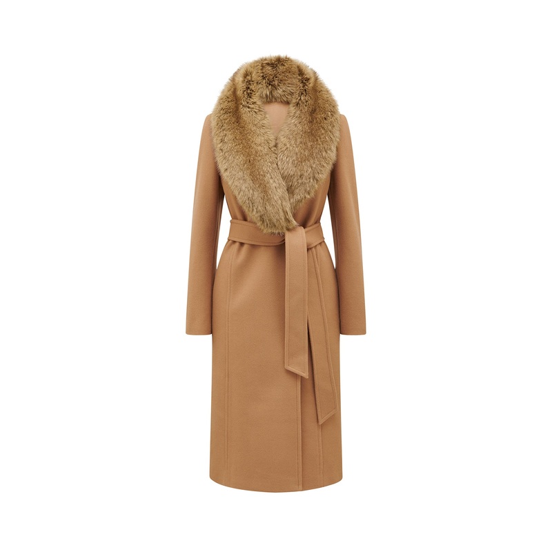 Monica Faux Fur Wrap Coat Camel