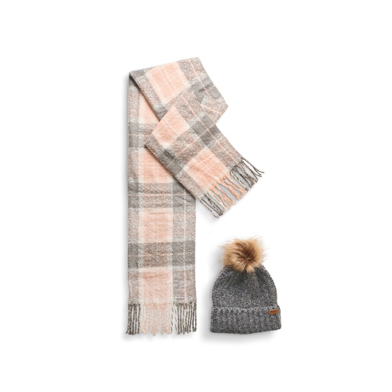 Saltburn Beanie and Scarf Set Grey Rose