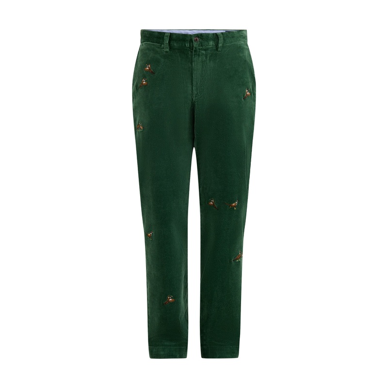 Bedford Cord Pheasant Print Trousers Green