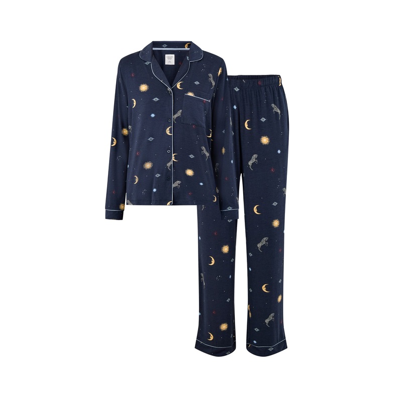 Celestial Zebra Long Pyjama Set Navy