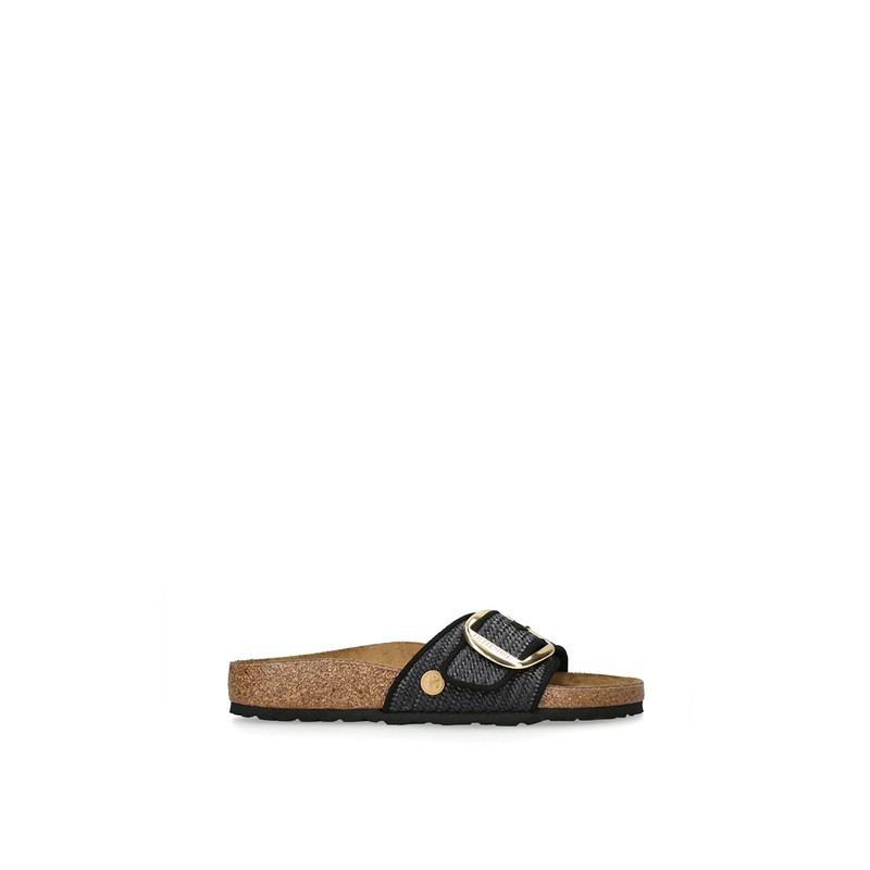 Madrid Big Buckle Raffia Sandals Black
