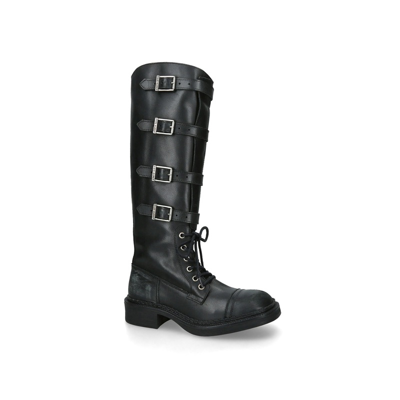 Rox Buckle Leather Boots Black