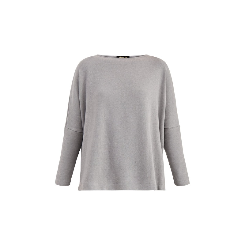 Boat Neck Knit Top Light Grey