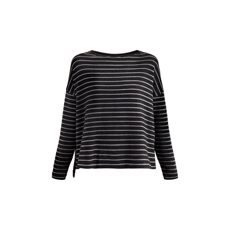 Boat Neck Stripe Jumper Grey