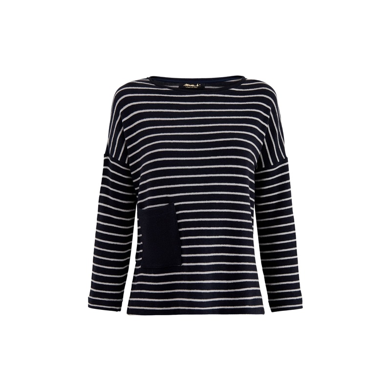 Boat Neck Stripe Knit Top Navy