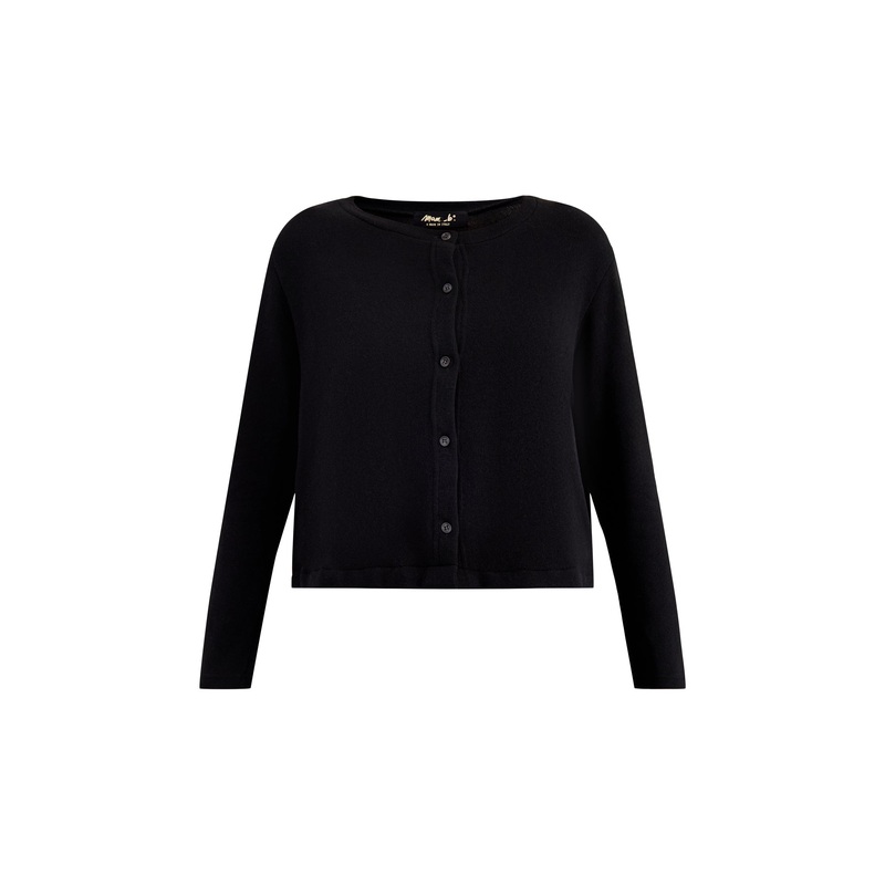 Button Through Cardigan with Taffeta Trim Black