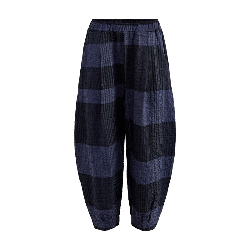 Check Barrel Leg Trousers Grey