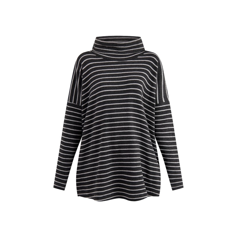 Stripe Roll Neck Jumper Grey