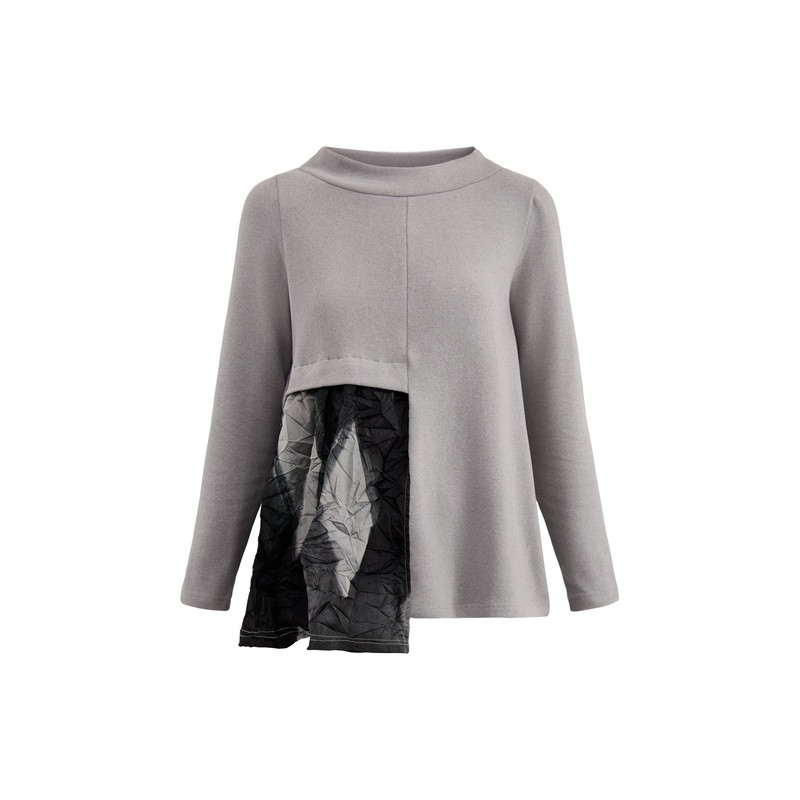 Textured Boat Neck Knit Top Grey