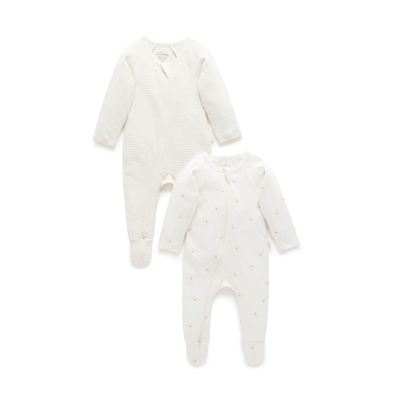 2 Pack Zip Growsuits Pale Blue