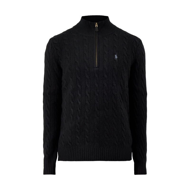 Cable-Knit Half-Zip Jumper Black