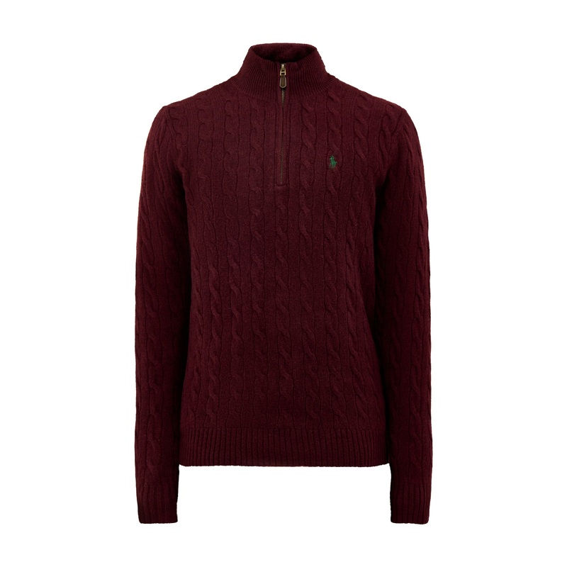 Cable-Knit Half-Zip Jumper Burgundy