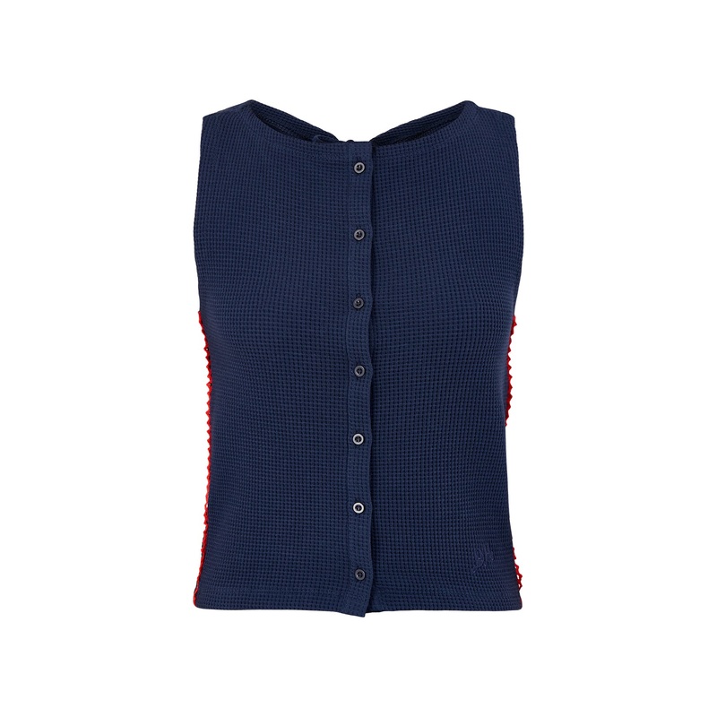 Devon Pointelle Polo Navy Organic Cotton