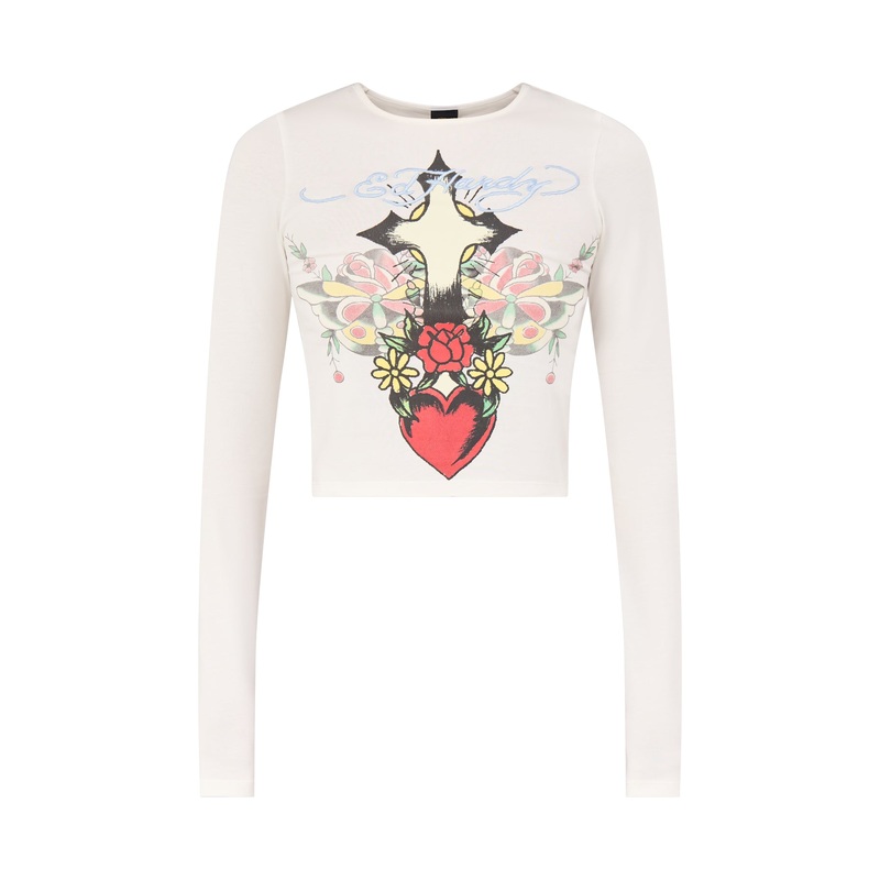 Heart Cross Long Sleeve T-Shirt White