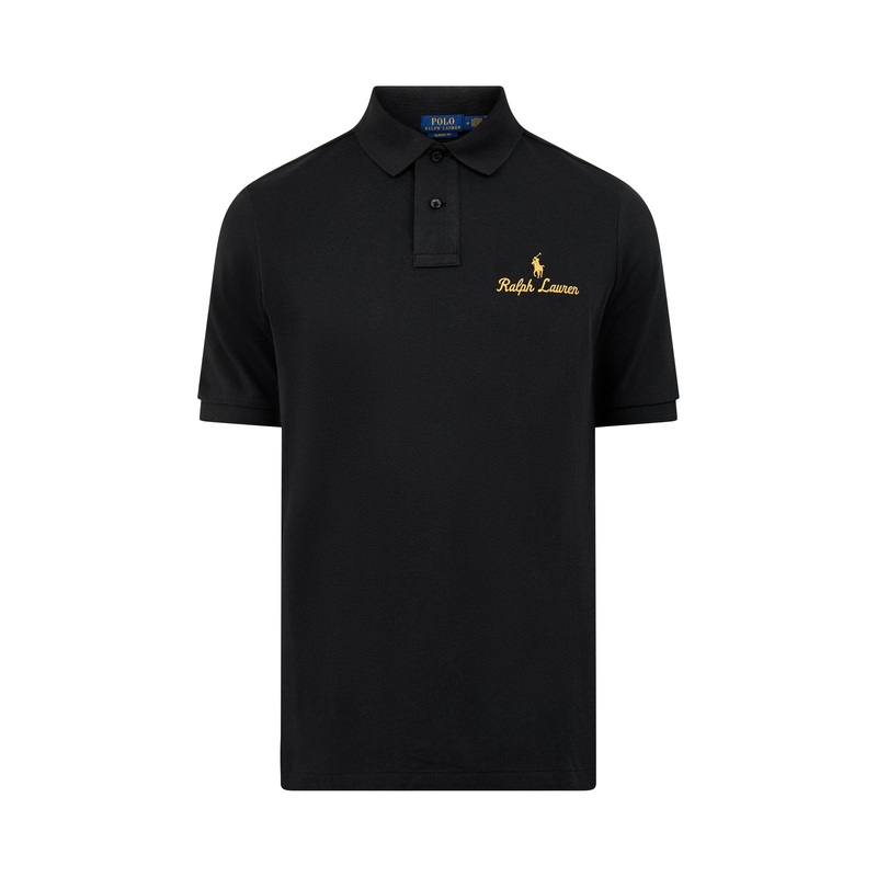 Long-Sleeve Polo Top Black Gold Logo