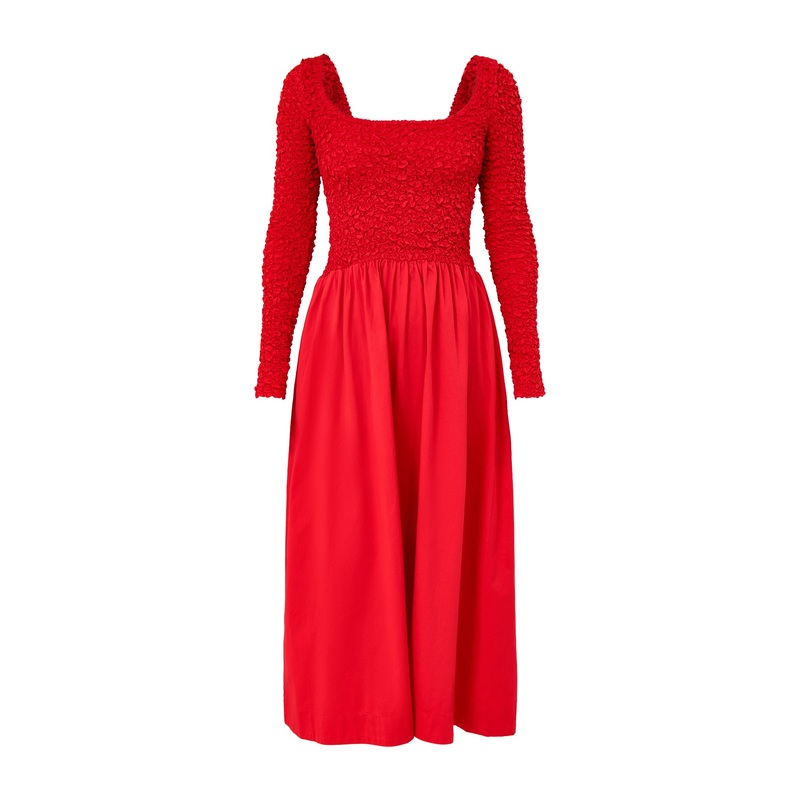Malinda Super Smocked Midi Dress Red