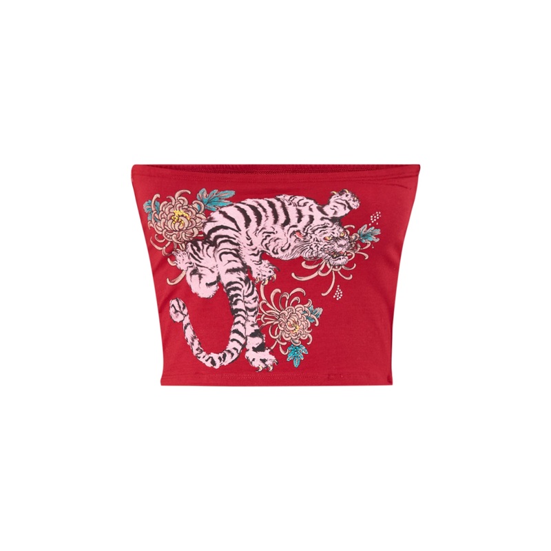 Snow Tiger Diamante Bandeau Top Red