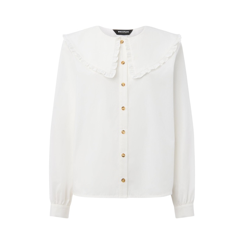 White Cotton Collar Detail Top