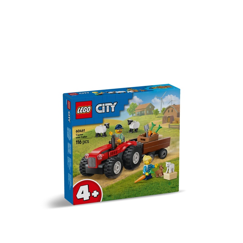 Red Farm Tractor with Trailer and Sheep 60461