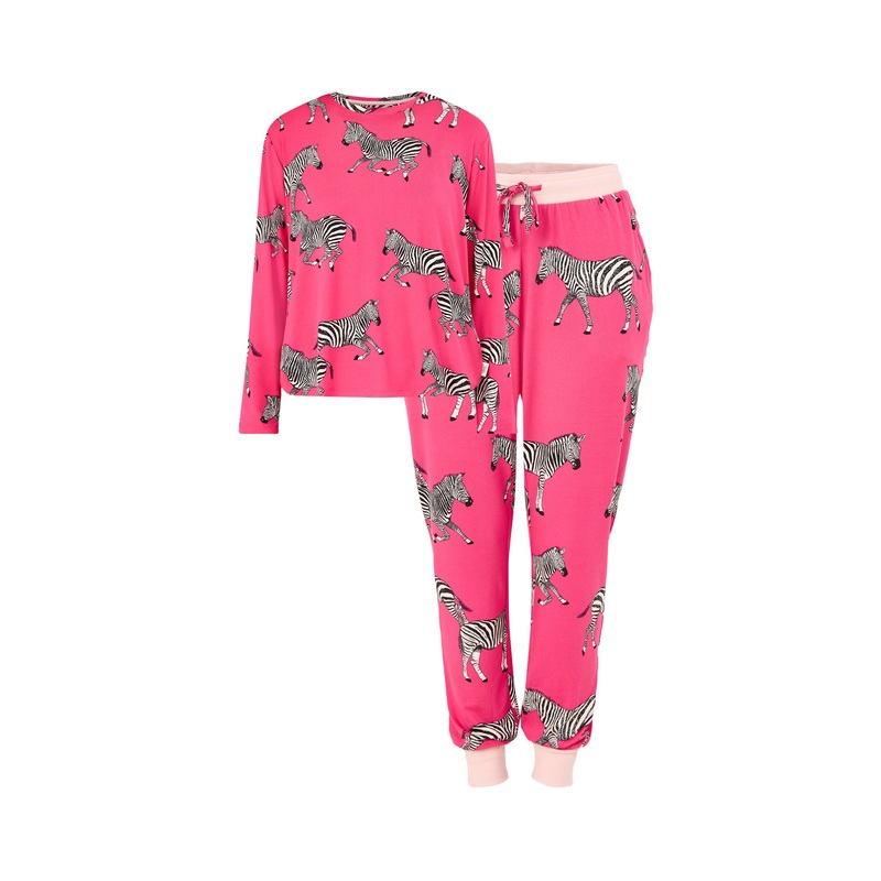 Zebra Crew Neck Pyjama Set Pink