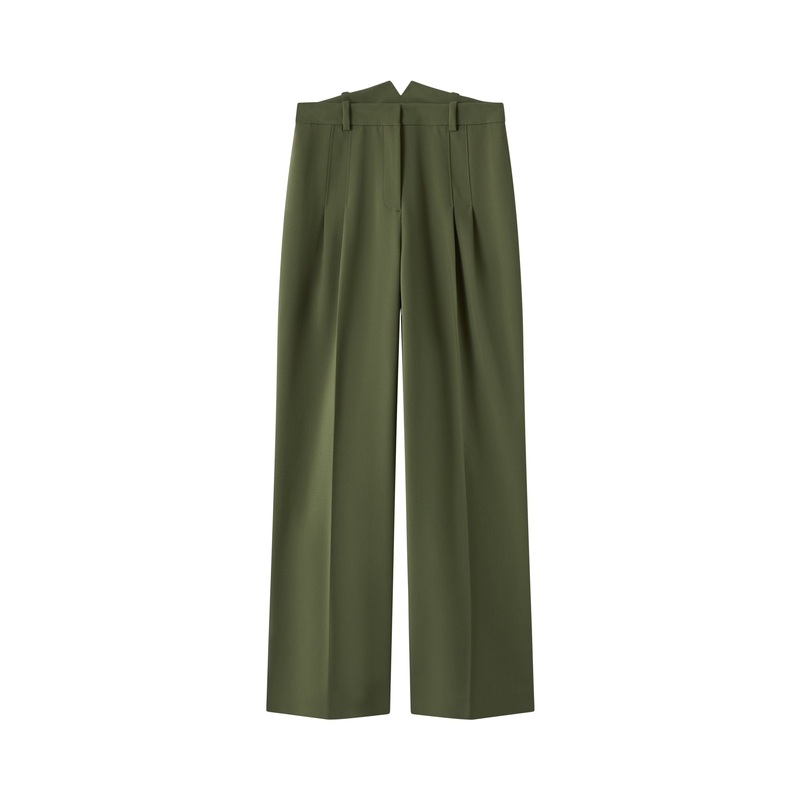 Petra Green Plain Polyester Pleat Front Notch Back Trousers