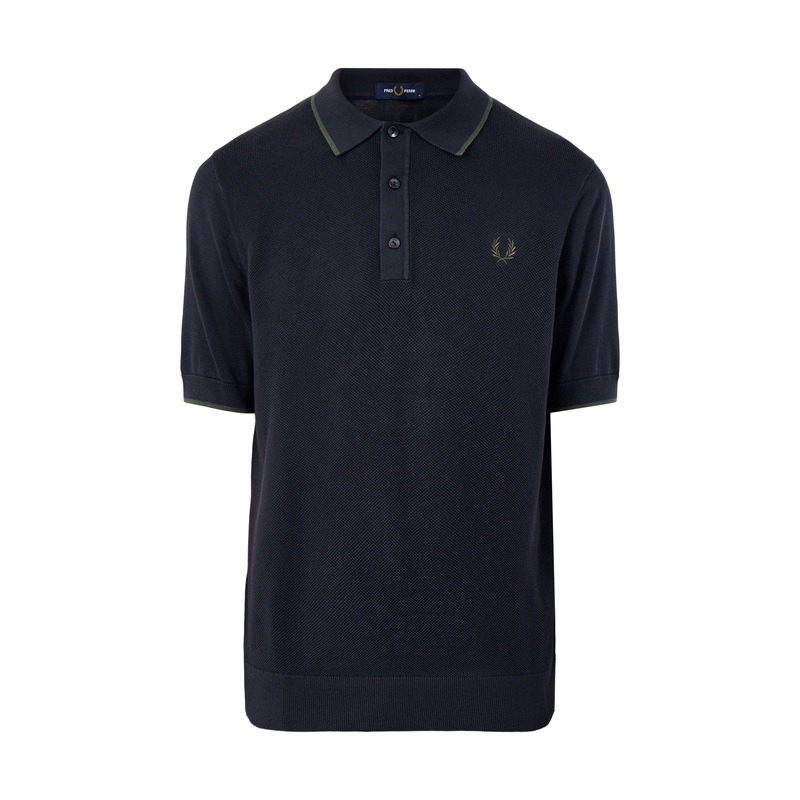 Pique Stitch Knitted Polo Navy