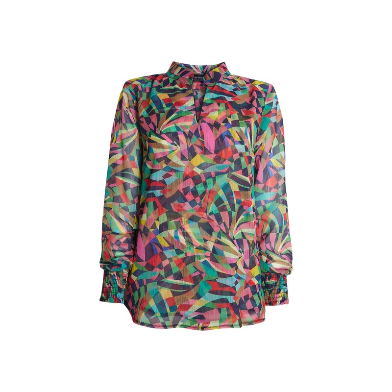 Abstract Print Mandarin Collar Blouse