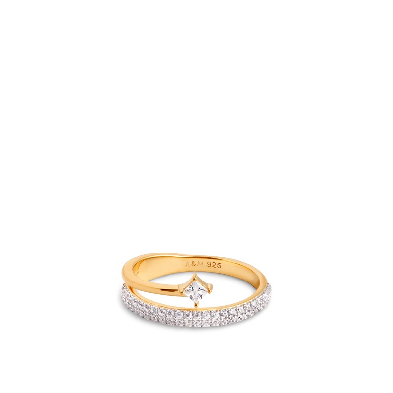 Crystal Spiral Stacking Ring Gold