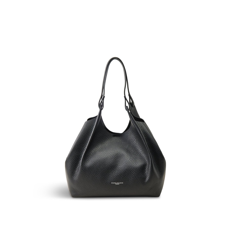Dua Large Leather Shoulder Tote Black