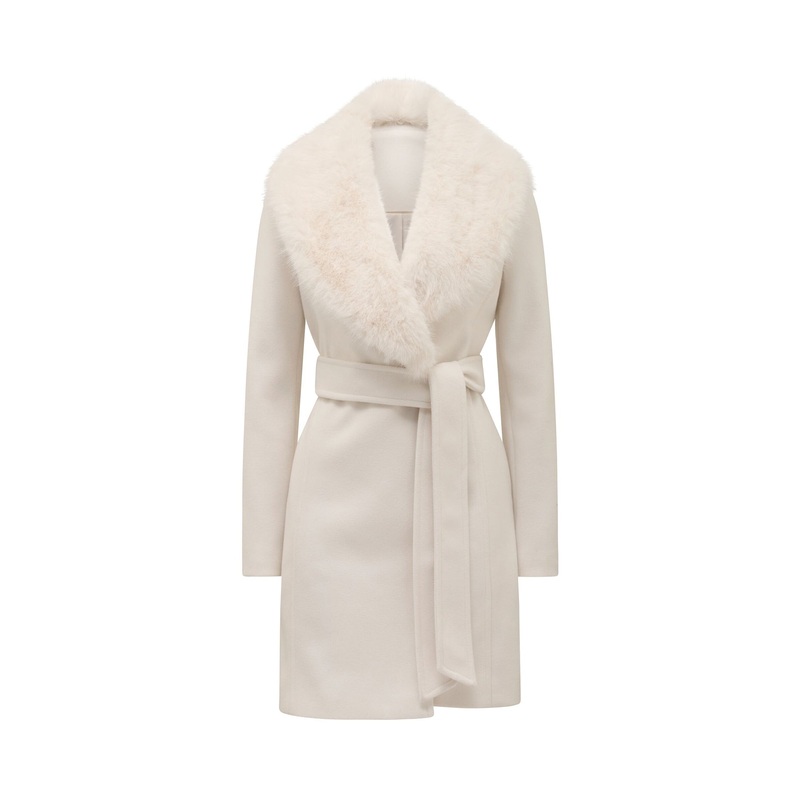 Rocky Faux Fur Collar Wrap Longline Coat Cream