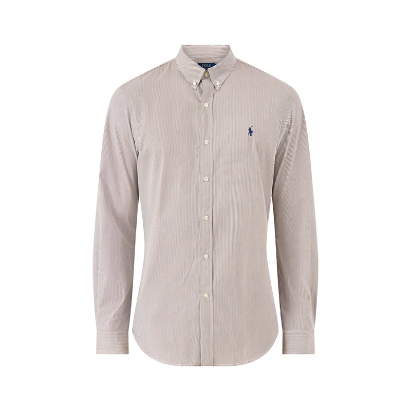 Slim Fit Stretch Poplin Stripe Shirt Brown White