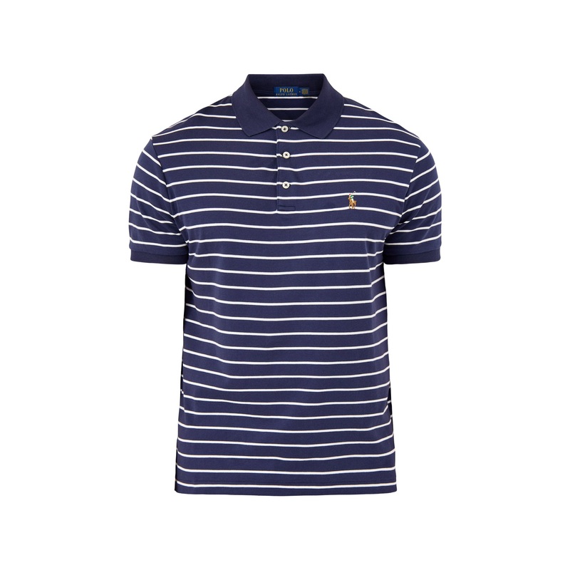 Striped Interlock Cotton Polo Shirt Navy White