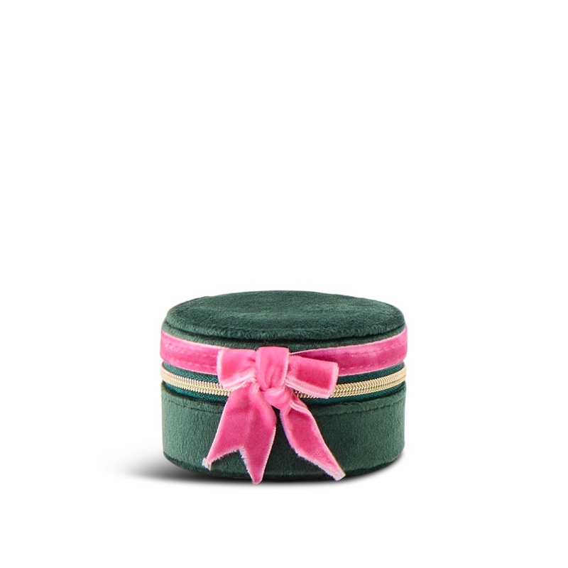 Velvet Bow Round Jewellery Case Green
