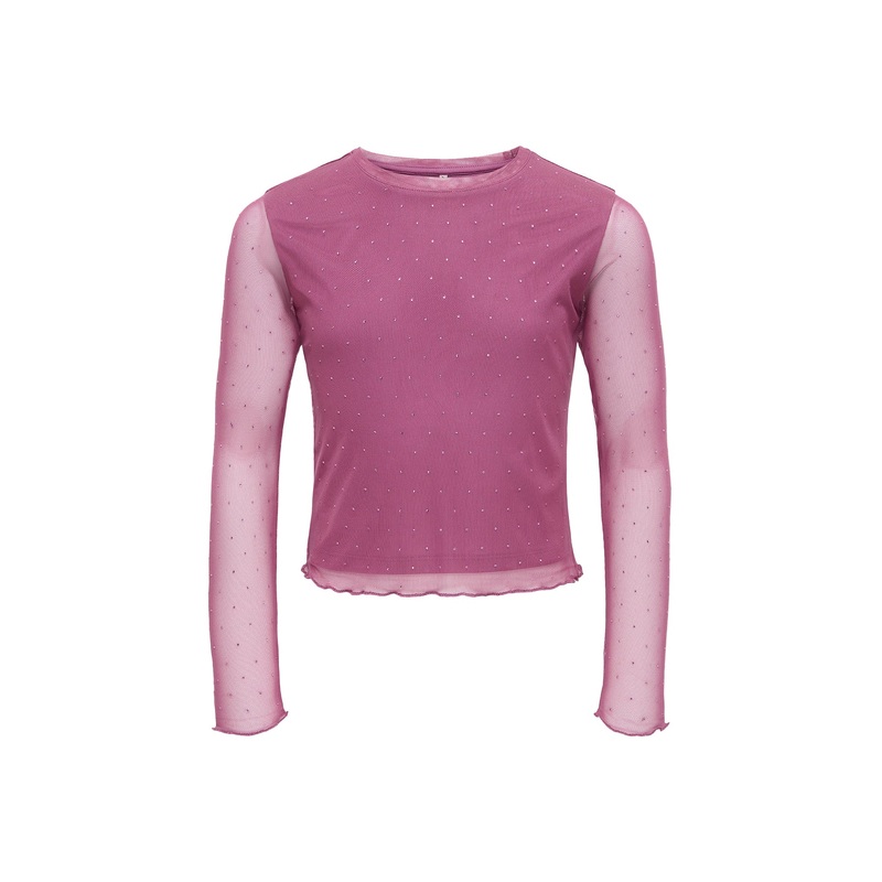 Girls Jada Rhinestone Mesh Top Rose Wine