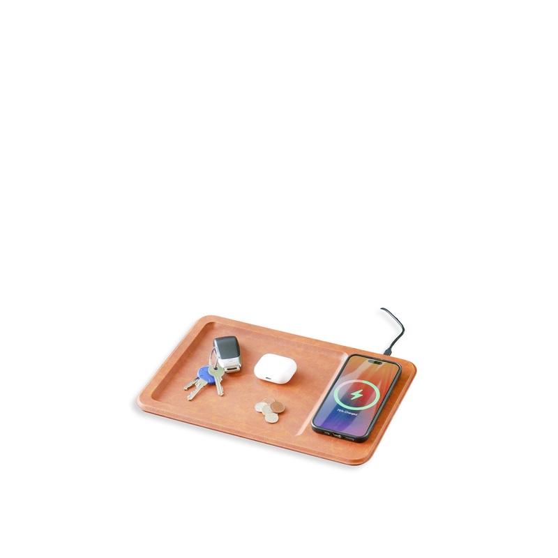 Leather Wireless Charger Tray Brown