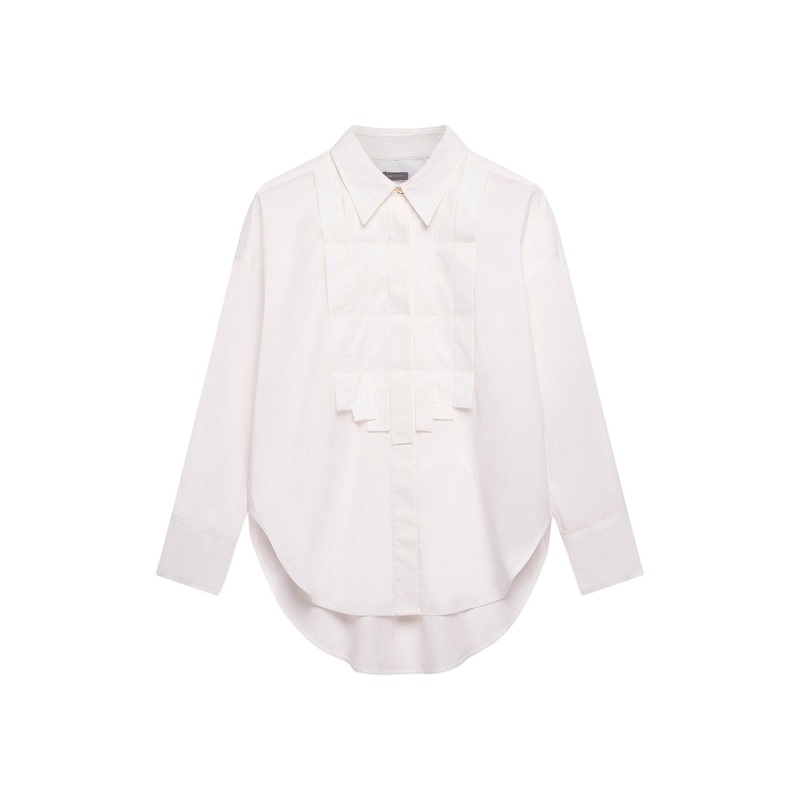 White Bib Detail Cotton Shirt