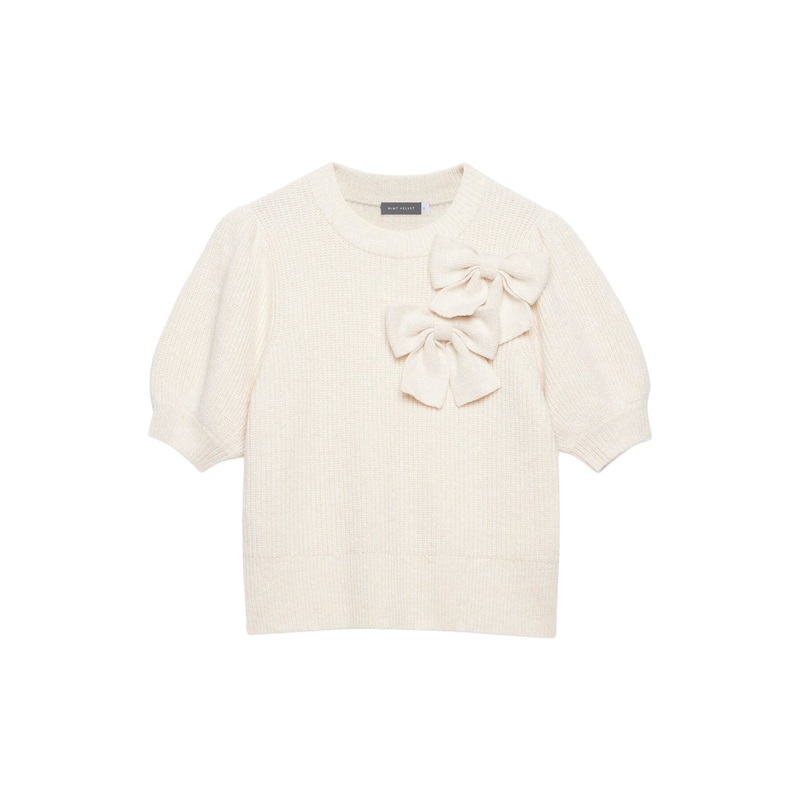 Cream Knit Bow Top