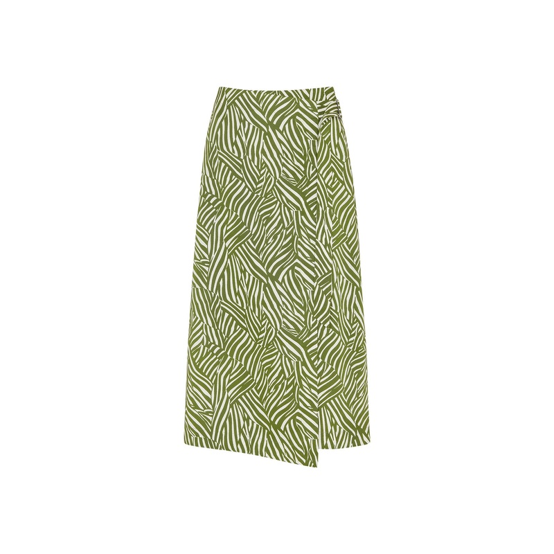 Linear Leaf Wrap Midi Skirt