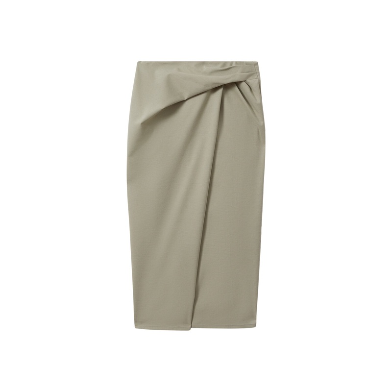 Nadia Cotton Blend Wrap Front Midi Skirt