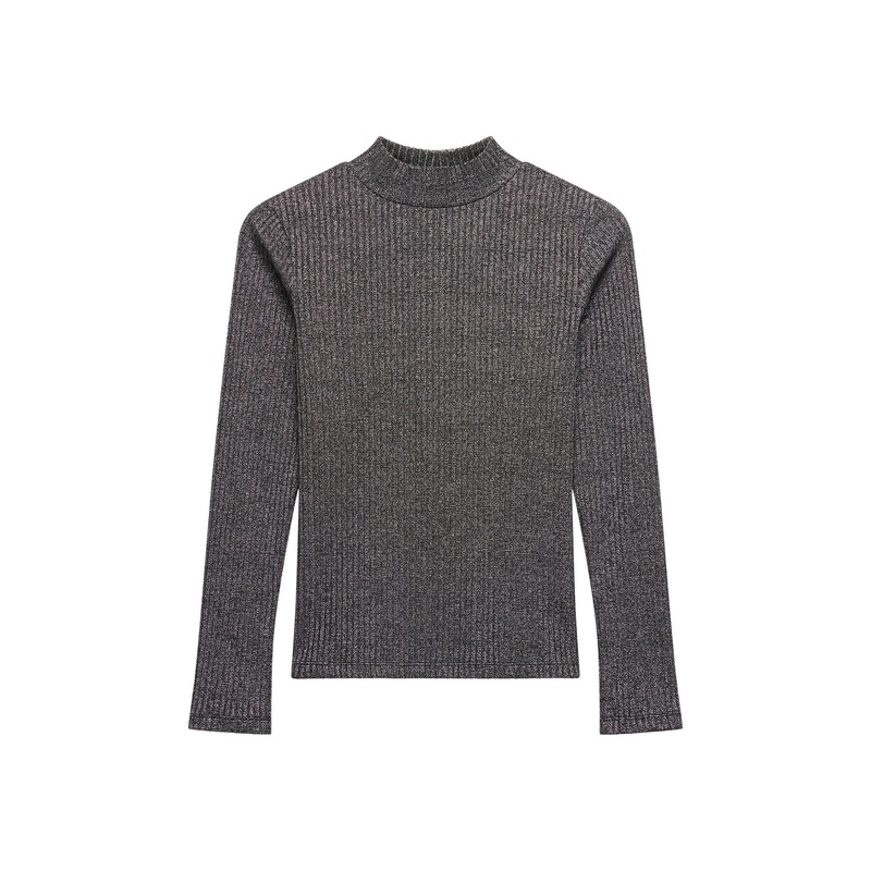 Silver Metallic Ribbed Polo Top