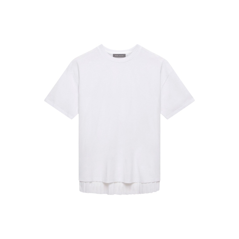 White Cotton Blend Pleated T-Shirt