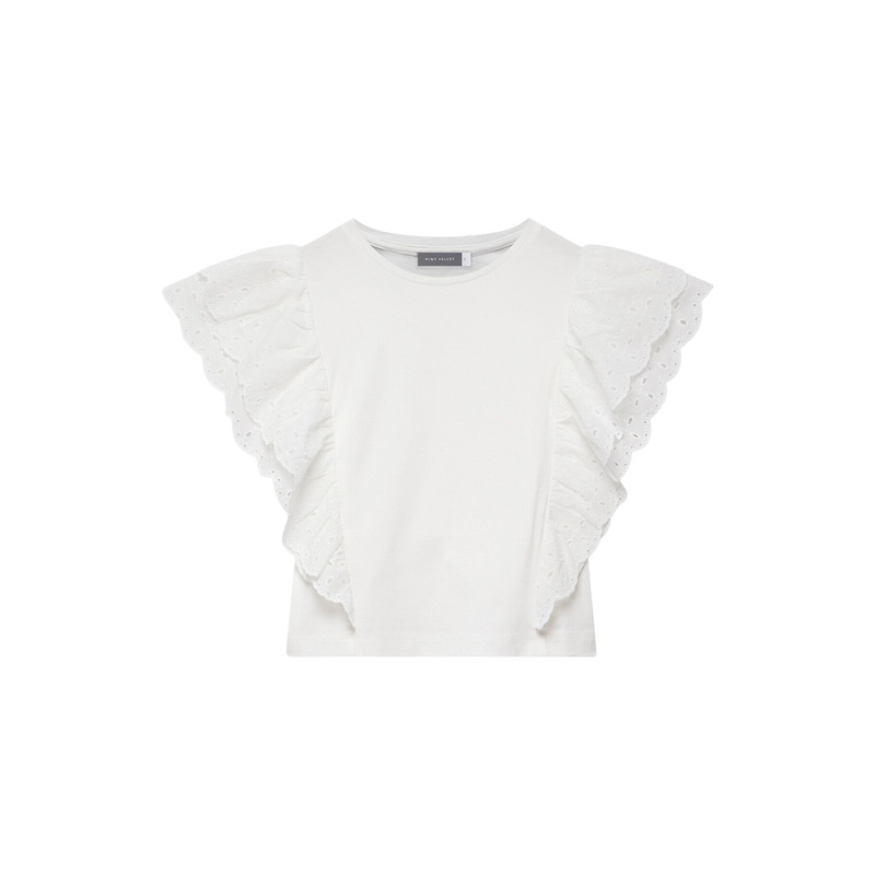 White Cotton Broderie Ruffle Top